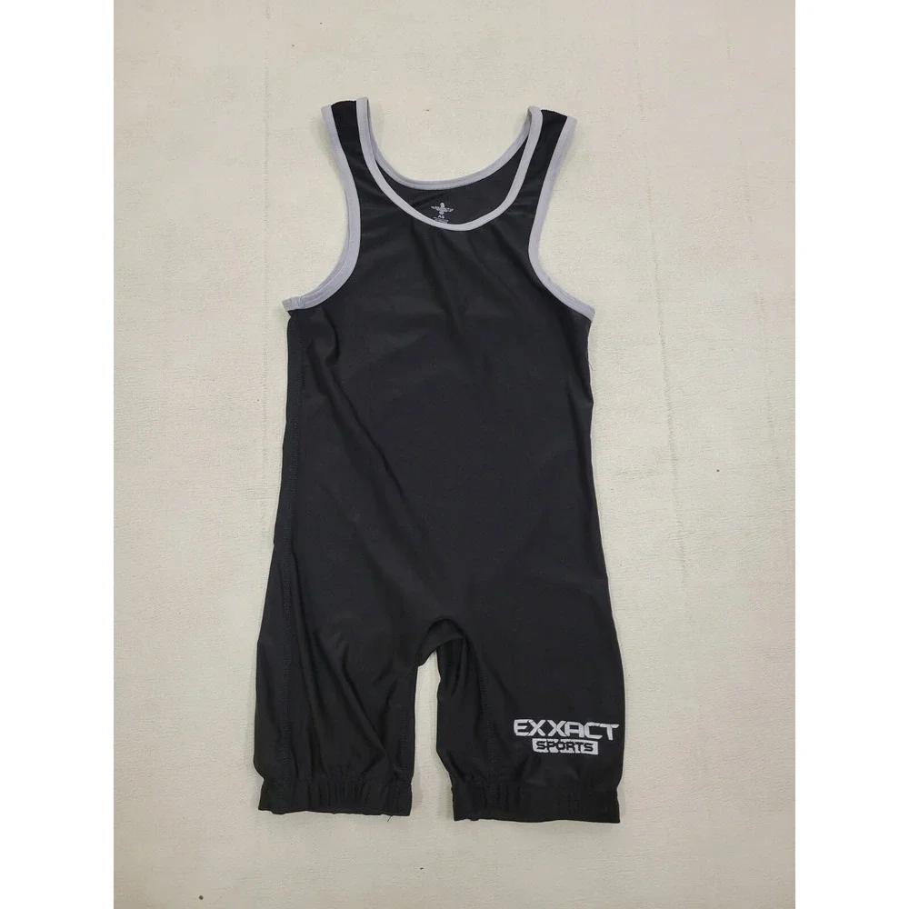 Exxact Sports Wrestling Singlet Sz S Black Freestyle Team‎ Spandex Used Leotard